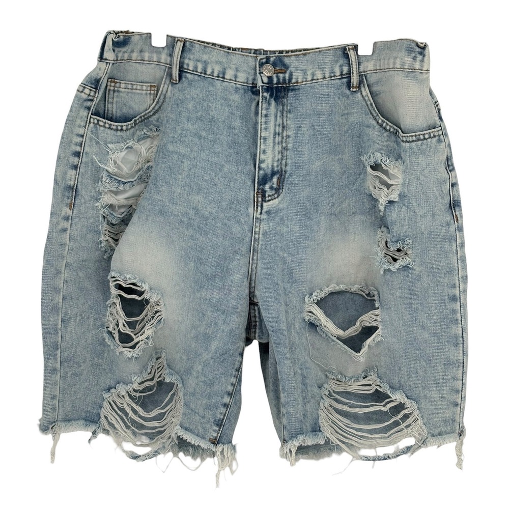 SHEIN Curve Denim‎ Shorts Light Blue Distressed Ripped Elastic Waist 2XL